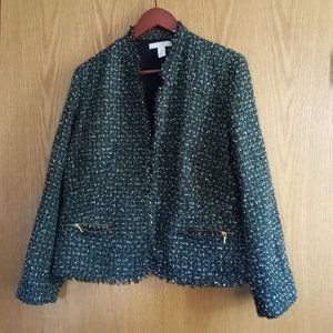 Black/Green/White Chicos Tweed Jacket Size 3
